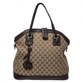 Pre Owned Gucci Brown GG Canvas and Leather Large Charm Dome Satchel
