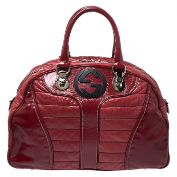Pre Owned Gucci Red Leather Interlocking GG Satchel  