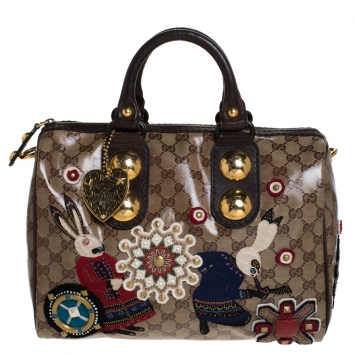 Pre Owned Gucci Brown GG Crystal Canvas Babouska Fable Boston Bag