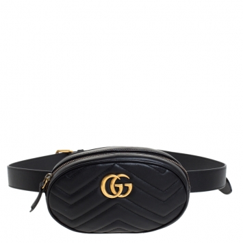 Pre Owned Gucci Black Matelasse Leather GG Marmont Belt Bag
