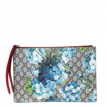 Pre Owned Gucci Multicolor GG Supreme Canvas and Suede Blooms Print Pouch
