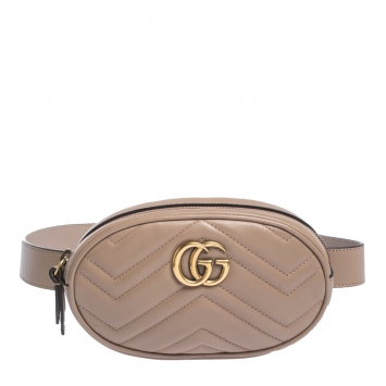 Pre Owned Gucci Biege Matelasse Leather GG Marmont Belt Bag 