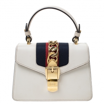 Pre Owned Gucci Ivory Leather Mini Sylvie Top Handle Bag