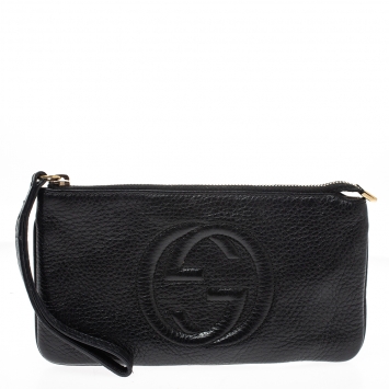 Pre Owned Gucci Black Leather Soho Wristlet Clutch