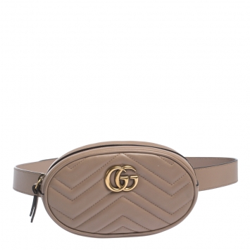 Pre Owned Gucci Beige Matelasse Leather GG Marmont Belt Bag