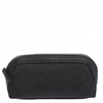 Pre Owned Gucci Black GG Canvas and Leather Cosmetic Pouch