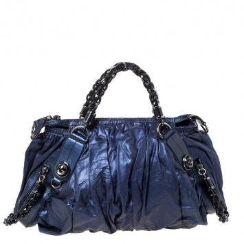 Pre Owned Gucci Metallic Midnight Blue Soft Leather Galaxy Satchel