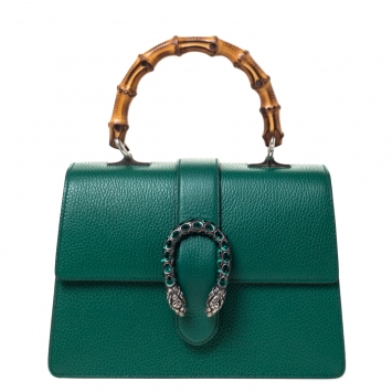 Pre Owned Gucci Green Leather Medium Dionysus Bamboo Top Handle Bag