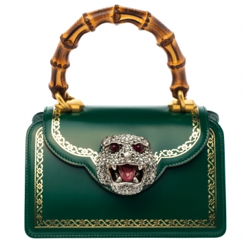 Pre Owned Gucci Green Leather Small Thiara Bamboo Top Handle Bag