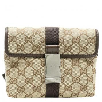 Pre Owned Gucci Beige/Brown GG Canvas Leather Belt Bag