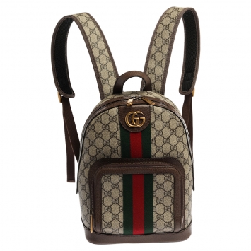 Pre Owned Gucci Beige/Ebony GG Supreme Canvas and Leather Small Ophidia Backpack