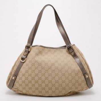 Pre Owned Gucci Monogram Metallic Trim Abbey D-Ring Tote