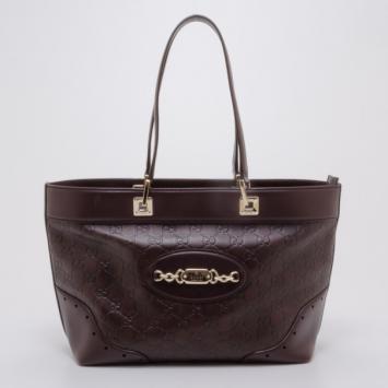 Pre Owned Gucci Guccissima Large Punch Tote Chocolate Brown