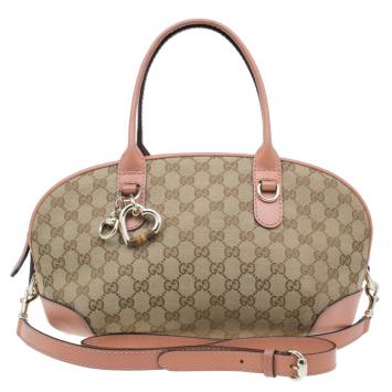Pre Owned Gucci Beige Monogram Canvas Small Heart Bit Top Handle Bag