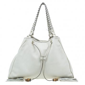 Pre Owned Gucci White Leather Peggy Large Drawstring Tote
