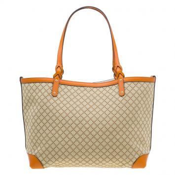 Pre Owned Gucci Orange Diamante Canvas Medium Craft Tote Bag