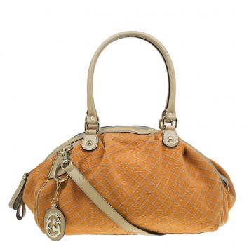 مملوكة مسبقًا Gucci Orange Diamante Canvas Medium Sukey Boston Bag