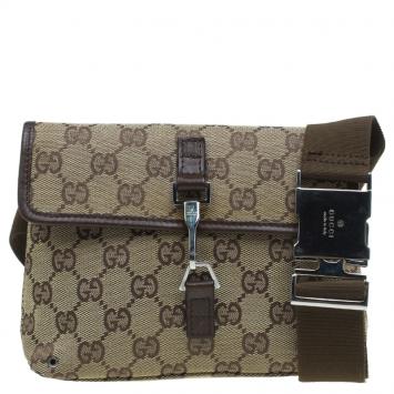 Pre Owned Gucci Beige / Ebony GG Canvas Belt Bag
