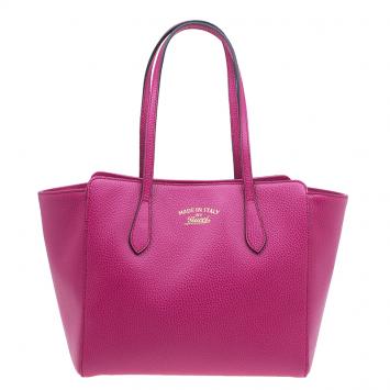 Pre Owned Gucci Fuchsia Leather Small Swing Tote