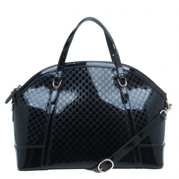 Pre Owned Gucci Black Microguccissima Patent Leather Medium Nice Top Handle Bag