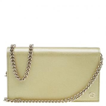 Pre Owned Gucci Gold Metallic Leather Betty Wallet On Chain