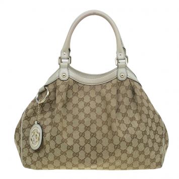 Pre Owned Gucci Beige GG Canvas Medium Sukey Tote