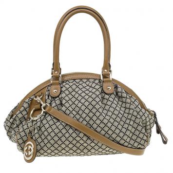 Pre Owned Gucci Beige/Ebony Diamante Canvas Medium Sukey Boston Bag