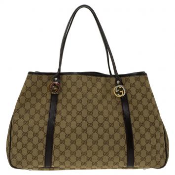 Pre Owned Gucci Beige/Ebony GG Canvas Large GG Twins Tote