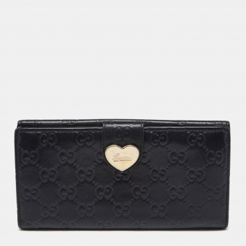 Pre Owned Gucci Black Guccissima Leather Flap Continental Wallet