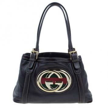 Pre Owned Gucci Brown Leather Britt Medium Tote bag