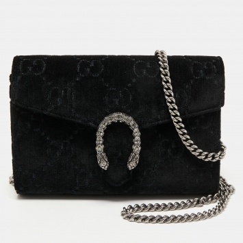 Pre Owned Gucci Black GG Velvet Mini Dionysus Wallet On Chain