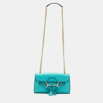 Pre Owned Gucci Turquoise Leather Small Emily Shoulder Bag
