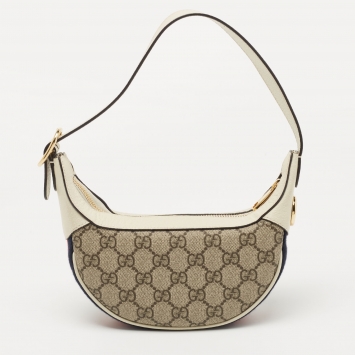Pre Owned Gucci Beige/Cream GG Supreme Canvas and Leather Mini Ophidia Bag