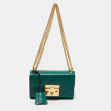 Pre Owned Gucci Green Guccissima Leather Small Padlock Shoulder Bag