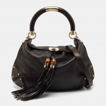 Pre Owned Gucci Black Leather Small Indy Babouska Hobo