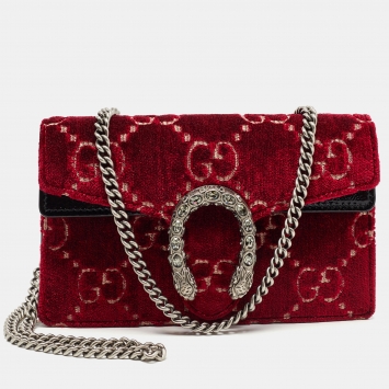 Pre Owned Gucci Red GG Velvet and Patent Leather Super Mini Dionysus Crossbody Bag