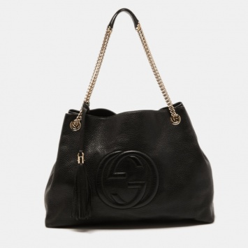 Pre Owned Gucci Black Grained Leather Large Soho Tote