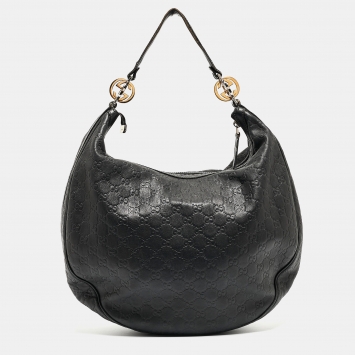Pre Owned Gucci Black Guccissima Leather Large GG Twins Hobo