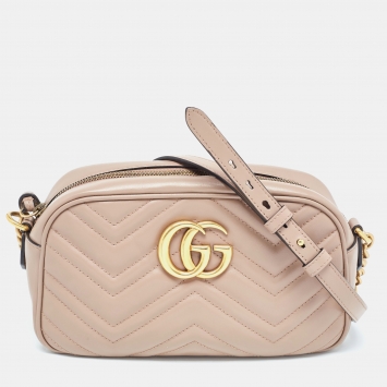 Pre Owned Gucci Beige Matelasse Leather Small GG Marmont Shoulder Bag