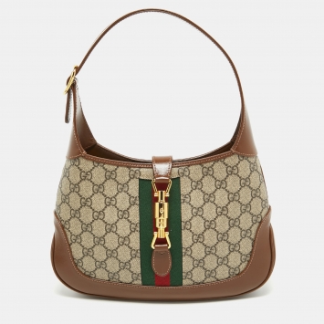 Pre Owned Gucci Brown/Beige GG Supreme Canvas and Leather Small  Jackie 1961 Hobo