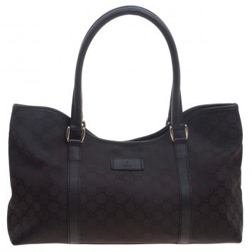 Pre Owned Gucci Brown GG Nylon and Leather Tote