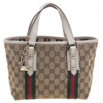 Pre Owned Gucci Beige GG Canvas Mini Jolicoeur Web Tote
