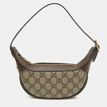 Pre Owned Gucci Beige/Brown GG Supreme Canvas and Leather Mini Ophidia Bag 