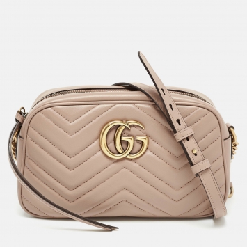 Pre Owned Gucci Old Rose Matelassé Leather Small GG Marmont Shoulder Bag