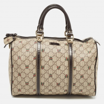 Pre Owned Gucci Brown/Beige GG Supreme Canvas and Leather Medium Heart Joy Boston Bag