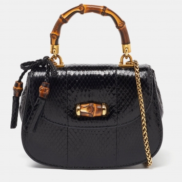 Pre Owned Gucci Black Snakeskin Mini Bamboo Night Evening Bag