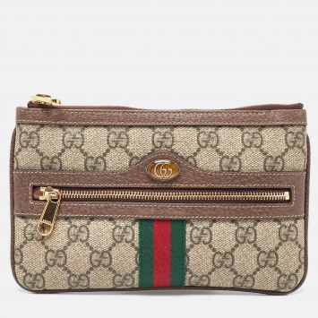 Pre Owned Gucci Brown/Beige GG Supreme Canvas Ophidia Pouch