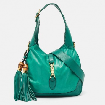 Pre Owned Gucci Green Leather Medium New Jackie Hobo
