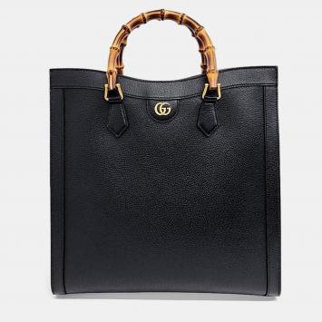 Pre Owned Gucci Black Leather Large Diana Tote Bag