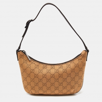 Pre Owned Gucci Beige/Brown GG Canvas and Leather Hobo